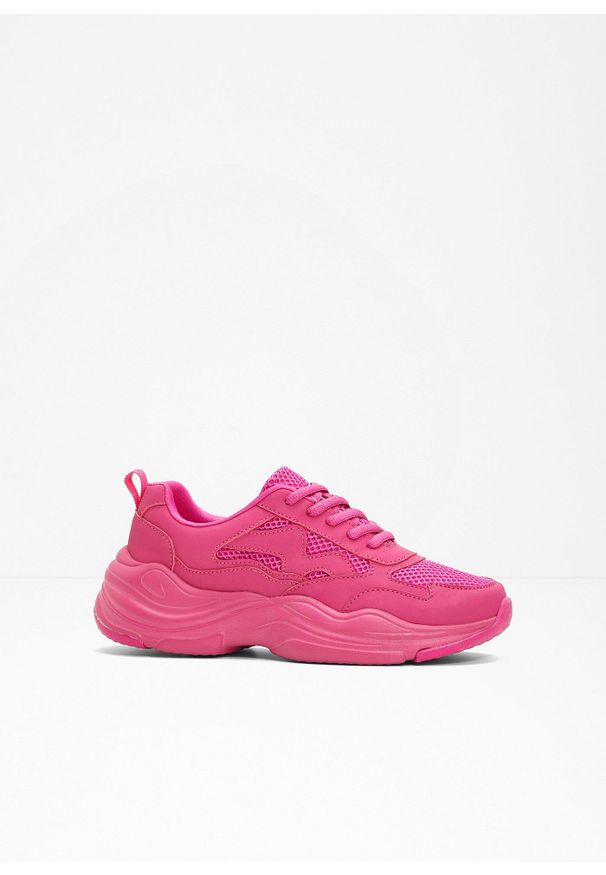 bonprix - Sneakersy chunky z siateczkową wstawką. Kolor: różowy. Materiał: materiał