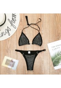 Intica - Bikini z cyrkoniami na plażę z regulowanymi ramiączkami Sivan. Kolor: czarny. Materiał: materiał. Wzór: aplikacja #5