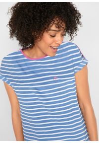 Shirt bawełniany z krótkim rękawem bonprix błękitno-biały w paski. Kolor: niebieski. Materiał: bawełna. Długość rękawa: krótki rękaw. Długość: krótkie. Wzór: paski #3