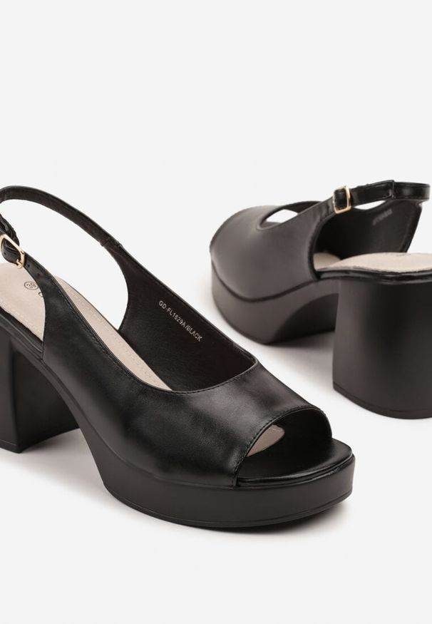 Born2be - Czarne Eleganckie Sandały na Słupku i Platformie ze Skórzaną Wkładką Felaseria. Okazja: na co dzień. Zapięcie: pasek. Kolor: czarny. Materiał: skóra. Sezon: lato. Obcas: na platformie. Styl: elegancki. Wysokość obcasa: średni