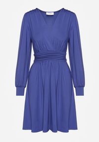 Renee - Niebieska Sukienka z Wiskozą o Rozkloszowanym Kroju Selaitea. Okazja: na randkę. Typ kołnierza: dekolt w serek. Kolor: niebieski. Materiał: wiskoza. Styl: elegancki #3