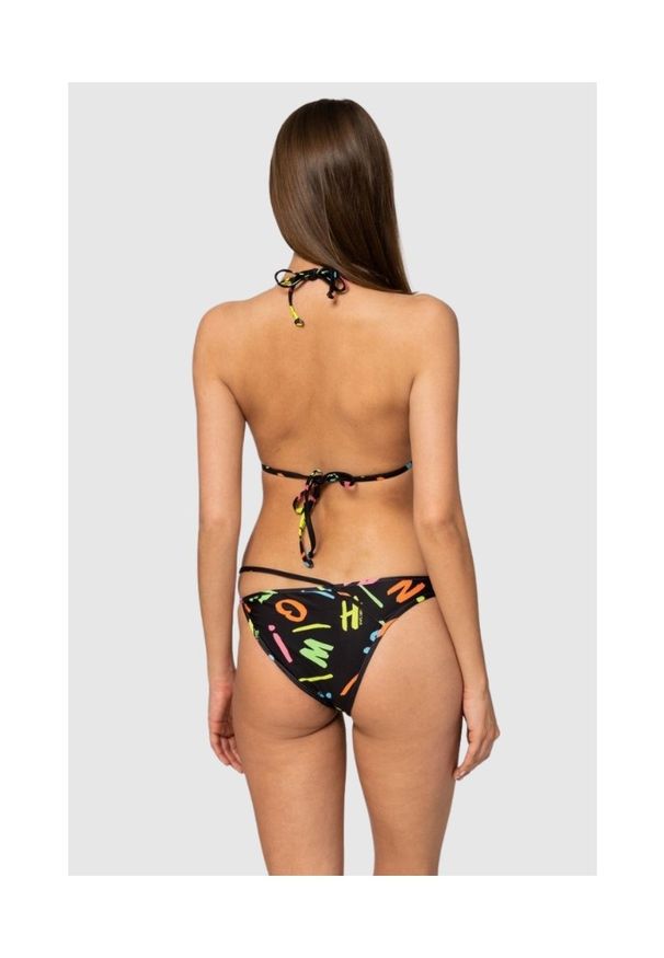 MOSCHINO Czarna góra od bikini w neonowe litery, Rozmiar M. Kolor: czarny. Wzór: aplikacja