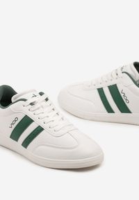 Born2be - Biało-Zielone Płaskie Klasyczne Buty Sportowe Sneakersy ze Sznurowaniem z Ozdobnym Noskiem i Paskami Timaela. Okazja: na co dzień. Zapięcie: pasek. Kolor: biały. Materiał: jeans, bawełna #3