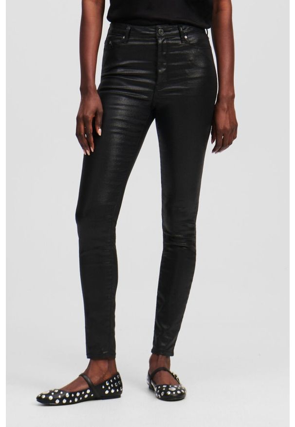 Karl Lagerfeld - KARL LAGERFELD Czarne damskie spodnie Coated Skinny Denim Pants, Rozmiar 26. Kolor: czarny. Styl: elegancki