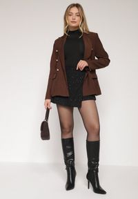 Born2be - Czarne Spódnico-Szorty z Wełną i Cekinami Fedara. Okazja: na co dzień. Kolor: czarny. Materiał: wełna. Styl: klasyczny, casual #6