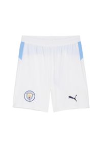 Puma - Męskie szorty Manchester City 25/26 PUMA White Team Light Blue. Kolor: biały, wielokolorowy, niebieski. Materiał: tkanina. Sport: piłka nożna