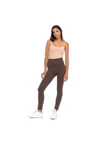 Brązowe Damskie Legginsy Moraj. Okazja: na co dzień. Stan: podwyższony. Kolor: brązowy. Materiał: materiał, prążkowany. Styl: casual, sportowy #6