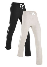 Spodnie shirtowe ze stretchem (2 pary), długie, Level 1 bonprix czarny + jasnoszary melanż. Kolor: czarny. Długość: długie. Wzór: melanż #1
