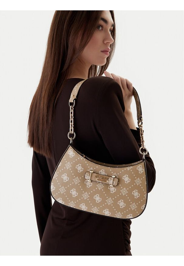 Guess Torebka Carrie Logo HWGP98 98180 Beżowy. Kolor: beżowy. Materiał: skórzane
