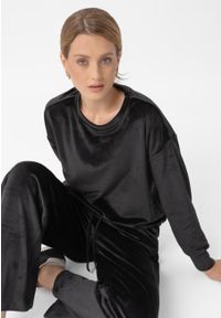 Volcano - Welurowa bluza B-CARLA. Kolor: czarny. Materiał: welur. Styl: klasyczny, elegancki