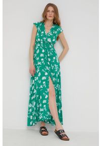 Answear Lab sukienka kolor zielony maxi rozkloszowana. Kolor: zielony. Materiał: tkanina. Długość rękawa: krótki rękaw. Styl: wakacyjny. Długość: maxi #3