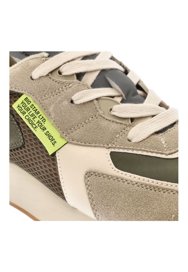 Big-Star - Zielone Sneakersy Big Star Modne Obuwie Męskie. Okazja: na co dzień. Kolor: szary. Materiał: materiał, guma