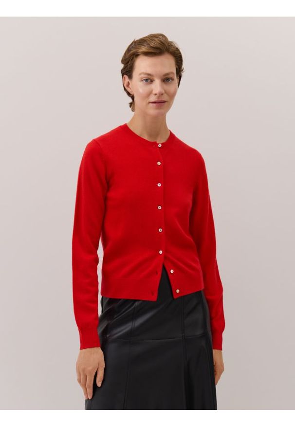 Reserved - Wełniany kardigan - czerwony. Kolor: czerwony. Materiał: wełna