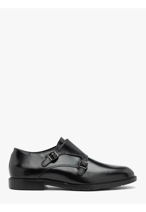 Ryłko - Czarne eleganckie monki. Okazja: na co dzień. Zapięcie: bez zapięcia. Kolor: czarny. Materiał: skóra. Styl: elegancki
