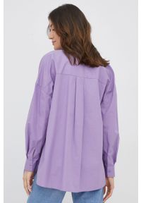 only - Only koszula bawełniana damska kolor fioletowy relaxed z kołnierzykiem klasycznym. Typ kołnierza: kołnierzyk klasyczny. Kolor: fioletowy. Materiał: bawełna. Styl: klasyczny #2
