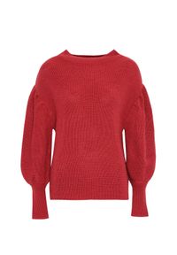 TOP SECRET - Sweter z bufiastymi rękawami. Typ kołnierza: kołnierzyk stójkowy. Kolor: czerwony. Materiał: dzianina. Długość: długie. Sezon: zima #2