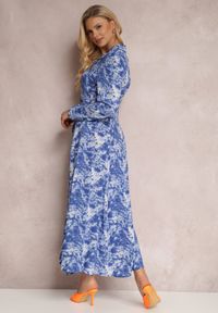 Renee - Granatowa Sukienka Silelphise. Kolor: niebieski. Materiał: materiał. Długość rękawa: długi rękaw. Typ sukienki: koszulowe. Długość: maxi #3