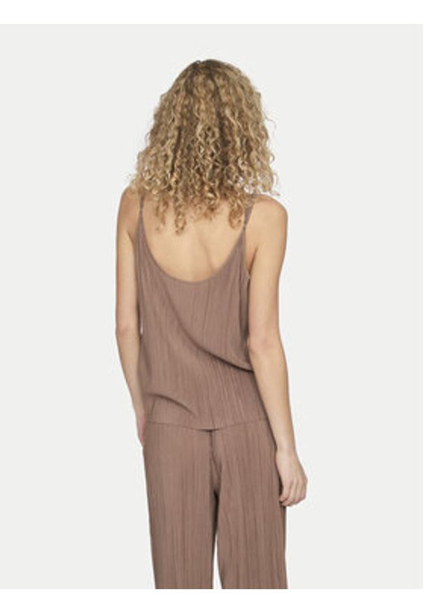 Vila Top Plisa 14096337 Brązowy Relaxed Fit. Kolor: brązowy. Materiał: wiskoza, syntetyk