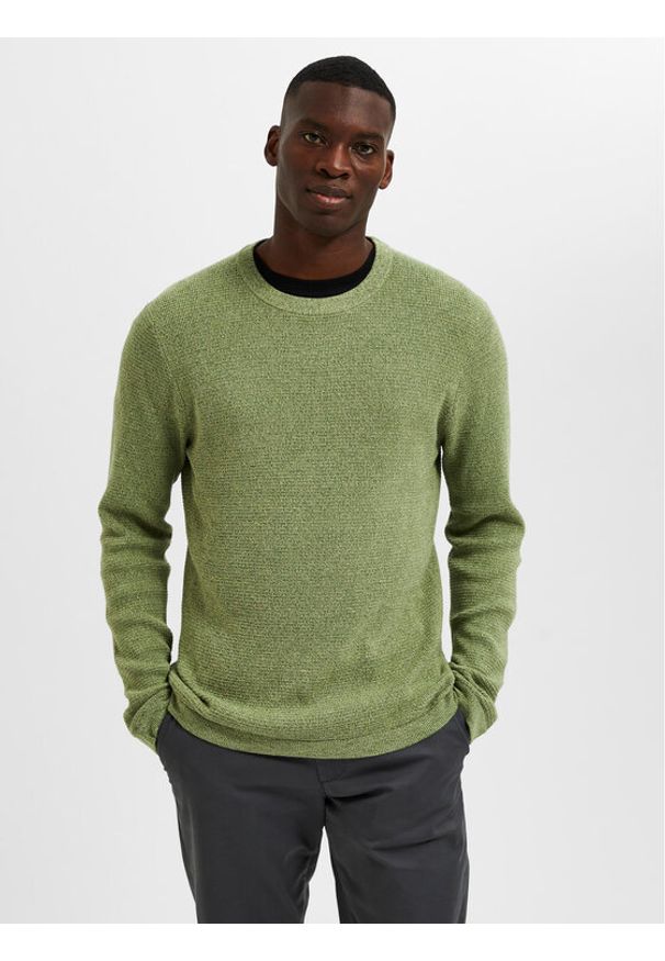 Selected Homme Sweter Rocks 16079776 Zielony Regular Fit. Kolor: zielony. Materiał: bawełna