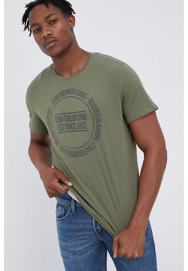 Tom Tailor - T-shirt bawełniany. Okazja: na co dzień. Kolor: zielony. Materiał: bawełna. Wzór: nadruk. Styl: casual