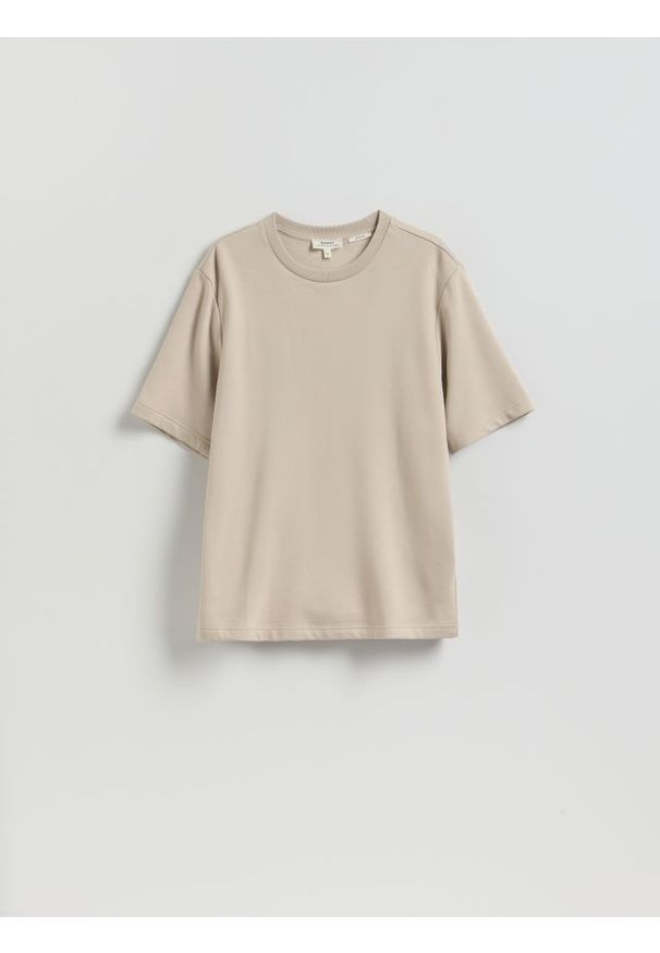 Reserved - T-shirt regular z włóknem bambusowym - beżowy. Kolor: beżowy. Materiał: włókno