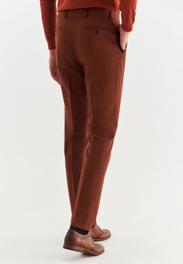 Pako Lorente - Rude gładkie spodnie garniturowe P22WP-6G-028-A-S. Kolor: brązowy. Materiał: elastan, wełna. Wzór: gładki