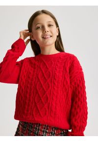 Reserved - Strukturalny sweter - czerwony. Kolor: czerwony. Materiał: dzianina
