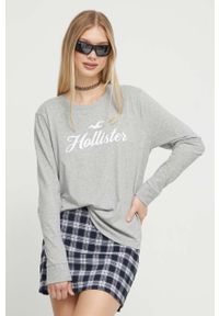 Hollister Co. longsleeve damski kolor szary. Kolor: szary. Materiał: dzianina, prążkowany. Długość rękawa: długi rękaw #1