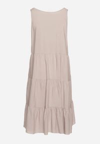 Born2be - Beżowa Rozkloszowana Sukienka z Bawełny na Ramiączkach Zasea. Okazja: na co dzień, na randkę. Typ kołnierza: dekolt w kształcie V. Kolor: beżowy. Materiał: bawełna. Długość rękawa: na ramiączkach. Styl: casual, elegancki #4