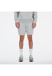 Spodenki męskie New Balance MS41520AG – szare. Kolor: szary. Materiał: bawełna, poliester, materiał, dresówka