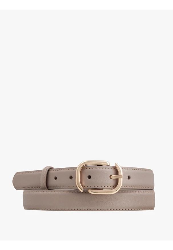 Ryłko - Beżowy pasek ze skóry licowej. Kolor: beżowy. Materiał: skóra. Wzór: aplikacja