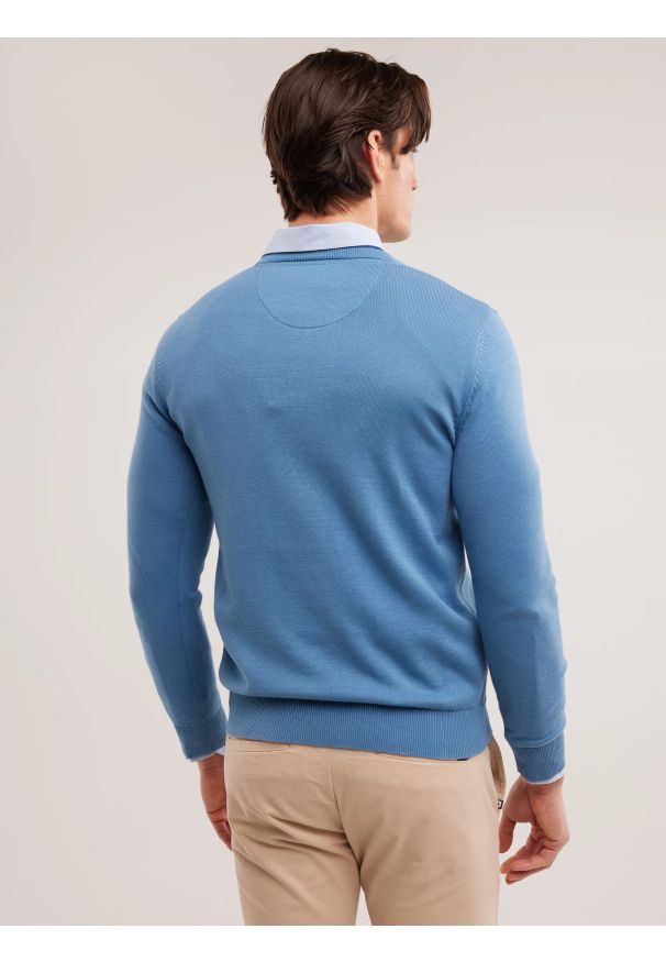 Big-Star - Sweter męski bawełniany niebieski Basilian 401. Okazja: na co dzień. Kolor: niebieski. Materiał: bawełna. Styl: casual, klasyczny, sportowy