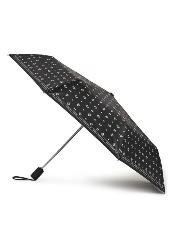 Karl Lagerfeld - KARL LAGERFELD Czarna logowana damska parasolka Ikon Aop. Kolor: czarny. Materiał: materiał