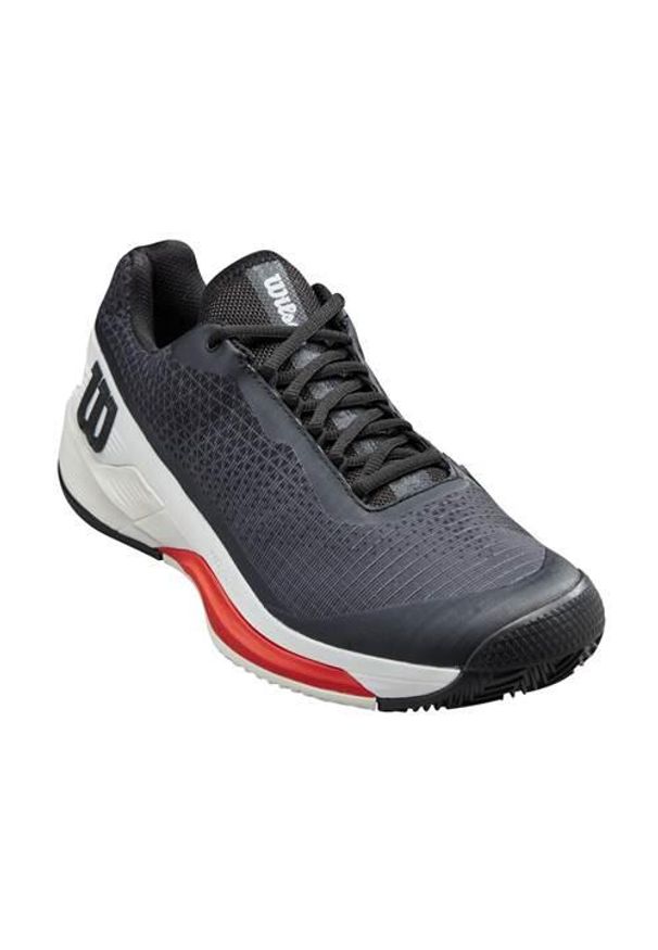 Buty do tenisa męskie Wilson Rush Pro 4.0. Kolor: czarny. Materiał: materiał, syntetyk. Szerokość cholewki: normalna. Sport: tenis