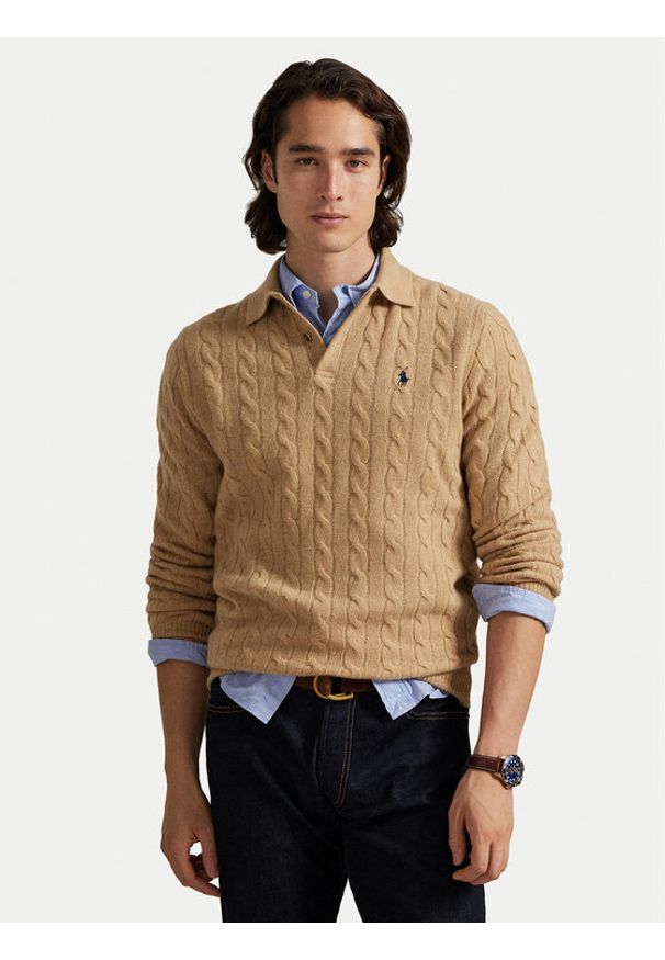 Polo Ralph Lauren Sweter 710974165004 Beżowy Regular Fit. Typ kołnierza: polo. Kolor: beżowy. Materiał: wełna