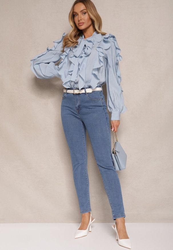 Renee - Niebieskie Jeansy z Bawełną High Waist Hreadia. Okazja: na co dzień. Stan: podwyższony. Kolor: niebieski. Styl: casual
