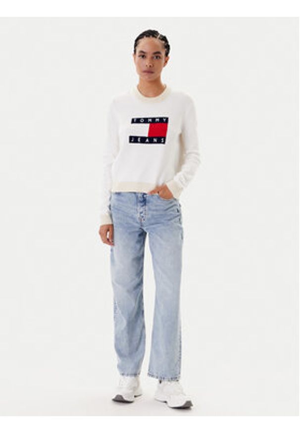 Tommy Jeans Sweter Colorblock Flag DW0DW20970 Biały Regular Fit. Kolor: biały. Materiał: wiskoza, syntetyk