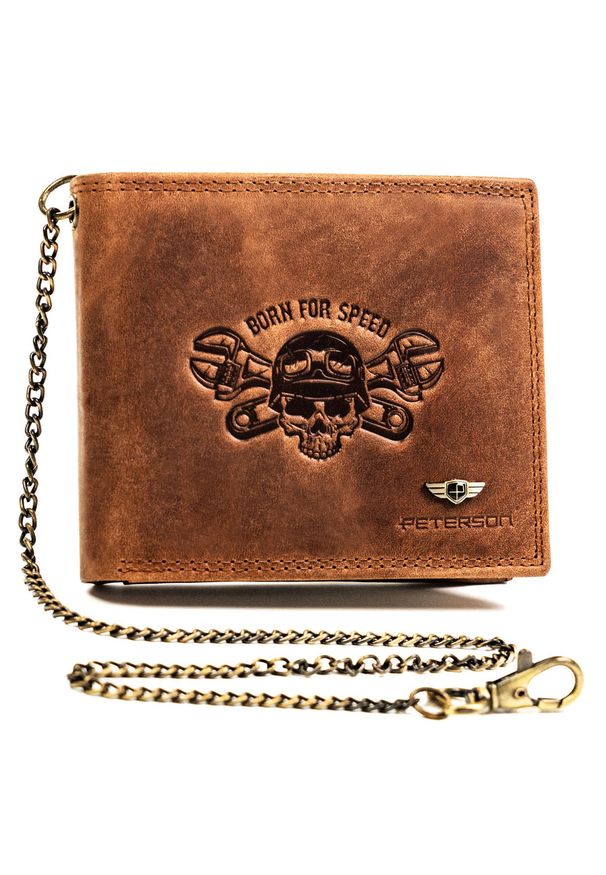 Portfel skórzany Peterson [DH] PTN N992C-CHM brązowy tłoczenie 02. Kolor: brązowy. Materiał: skóra. Wzór: napisy