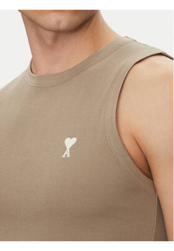 AMI PARIS - AMI Paris Tank top HTK060.JE0117 Khaki Regular Fit. Kolor: brązowy. Materiał: bawełna