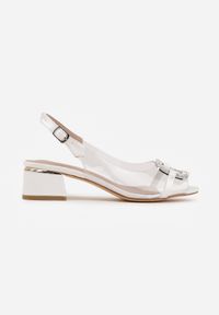 Renee - Białe Eleganckie Sandały VICES z Transparentną Cholewką i Klamrą z Cyrkoniami Qinieth. Zapięcie: klamry. Kolor: biały. Materiał: satyna. Obcas: na obcasie. Styl: elegancki. Wysokość obcasa: średni #2