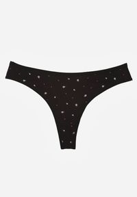 Born2be - Czarne Majtki Stringi z Bawełną w Kwiaty Calylia. Kolor: czarny. Materiał: bawełna. Wzór: kwiaty #1