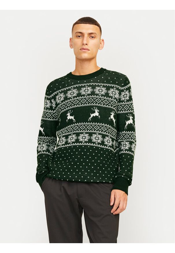 Jack & Jones Sweter Xmas Gabriel 12266118 Zielony Regular Fit. Kolor: zielony. Materiał: syntetyk