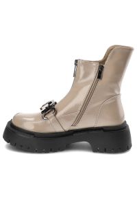 Beżowe Botki S.Barski Modne Buty Damskie. Zapięcie: klamry. Kolor: beżowy. Materiał: skóra ekologiczna. Obcas: na platformie. Styl: elegancki #3