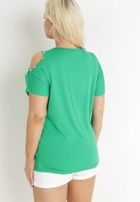 Born2be - Zielona Bluzka Oversize z Nadrukiem i Cyrkoniami Gerris. Kolor: zielony. Wzór: nadruk #5