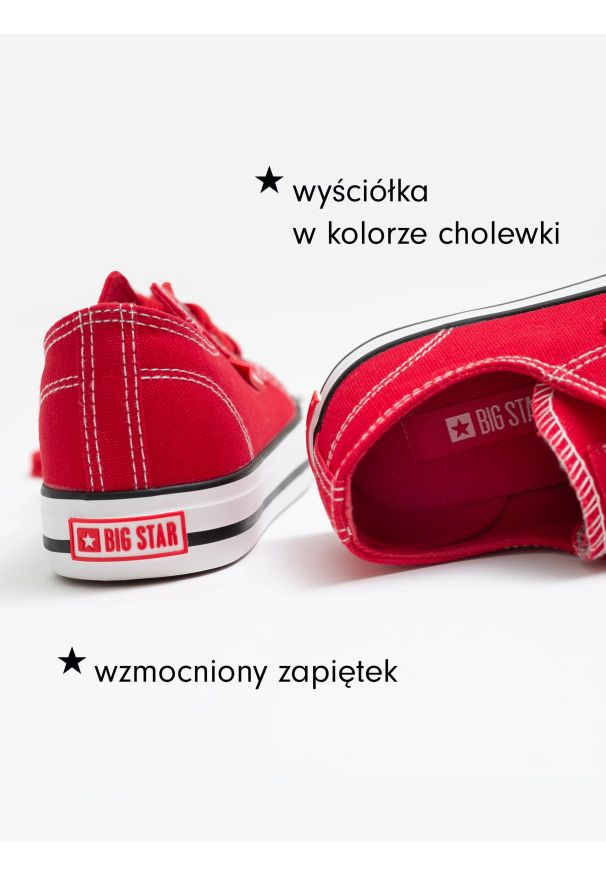 Big-Star - Trampki męskie niskie czerwone JJ174609 603. Kolor: czerwony. Materiał: skóra, jeans. Styl: klasyczny, sportowy