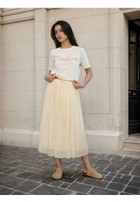 Sinsay - Plisowana spódnica midi z wiązaniem w pasie - żółty. Kolor: żółty #1