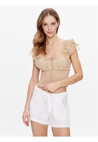 BDG Urban Outfitters Top BDG NOVA ROUCHED BLOUSE 76505569 Écru Slim Fit. Materiał: syntetyk