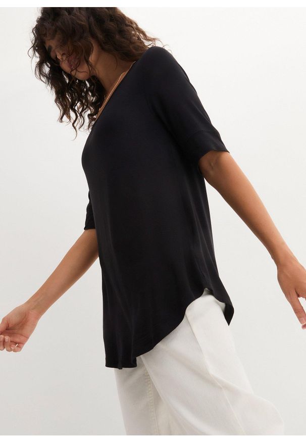 bonprix - Długa bluzka z miękkiej wiskozy. Kolor: czarny. Materiał: wiskoza. Długość: długie