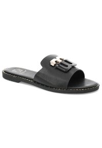 Czarne Klapki Givana Stylowe Obuwie Damskie. Okazja: na co dzień. Kolor: czarny. Materiał: skóra. Sezon: lato. Styl: elegancki