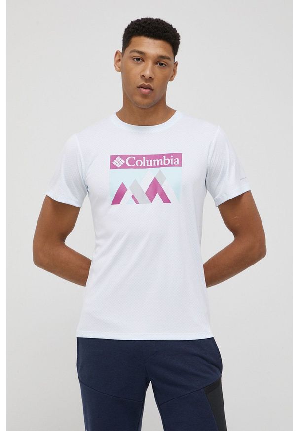 columbia - Columbia T-shirt sportowy Zero Rules kolor biały z nadrukiem. Kolor: biały. Materiał: skóra, dzianina, materiał. Wzór: nadruk. Styl: sportowy